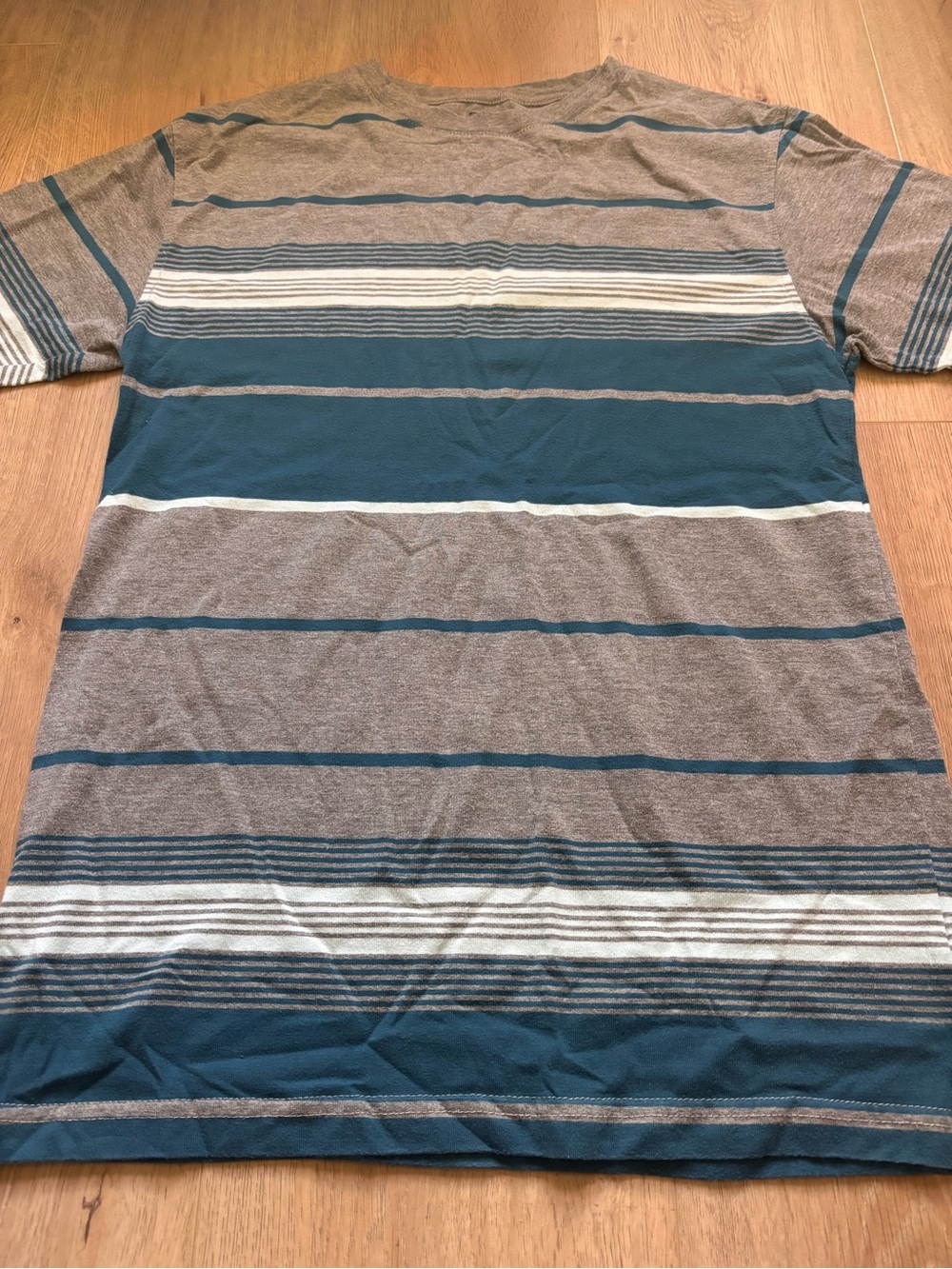 Zine Clothing Striped Crew Neck Tee in Teal, Brown & White